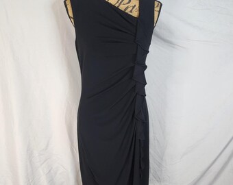 Vtg SCARLETT NITE Size 12 Asymmetric Cascading Ruffle Stretch Knit Sheath Dress