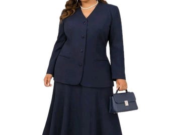 Vintage PENDELTON Classic Navy Collarless Skirt Suit Mixed Set Top 12 Skirt 14
