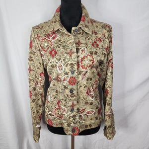 Vtg 90s LAURA ASHLEY Size Small Gold & Red Brocade Jacquard Tapestry Jacket