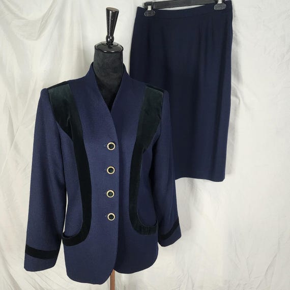 ALBERT NIPON Size 4 (vintage 8)  2pc Navy Wool & … - image 1