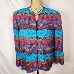 Vintage ADRIANNA PAPELL Size 12 Rope Tassel Print 100% Silk Bright Retro Blouse image 2