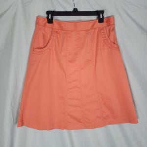Vintage LIZ CLAIBORNE Size 12 Coral Cotton Blend Twill Knee Length A-line Skirt