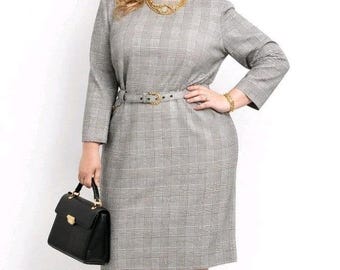 CLUES COLLECTIONS Size 12 USA Vintage Belted Glen Check Plaid Midi Sheath Dress