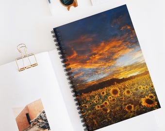 Sunflower Field Spiral Notebook: Ruled Line Journal