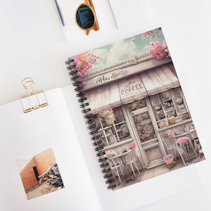 Vintage Whimsical Floral Coffee Shop Spiral Notebook - Ruled Line