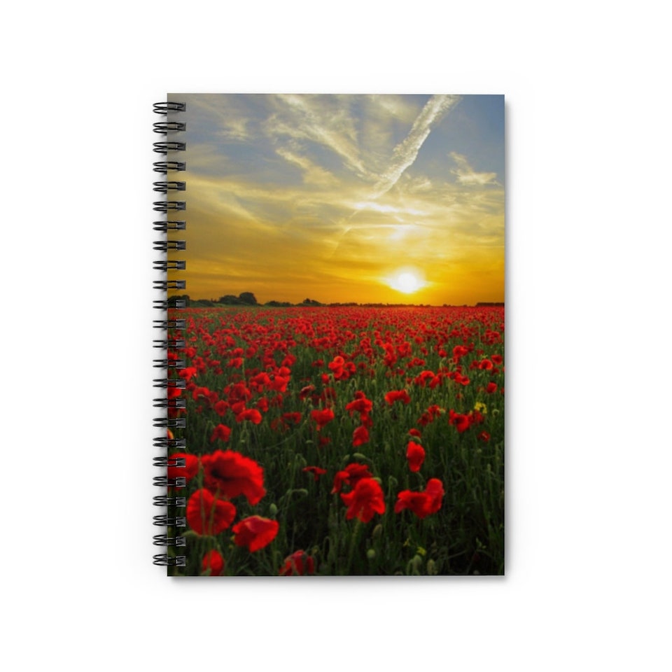 Sunset Fall Floral Poppy Fields Spiral Notebook - Ruled Line