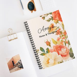 Wildflowers Floral Spiral Notebook, Personalized Journal for Note-Taking, Stationery, Bridesmaid, Wedding Bridal Party Gifts, Ruled Line