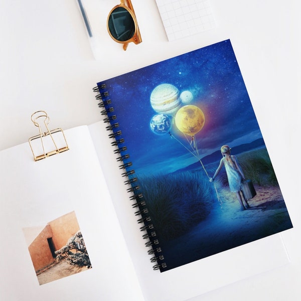 Blue| Sky night|Stars|Space| Starry| Galaxy| Starry Night| Stars |Moon |Universe| Spiral Notebook - Ruled Line