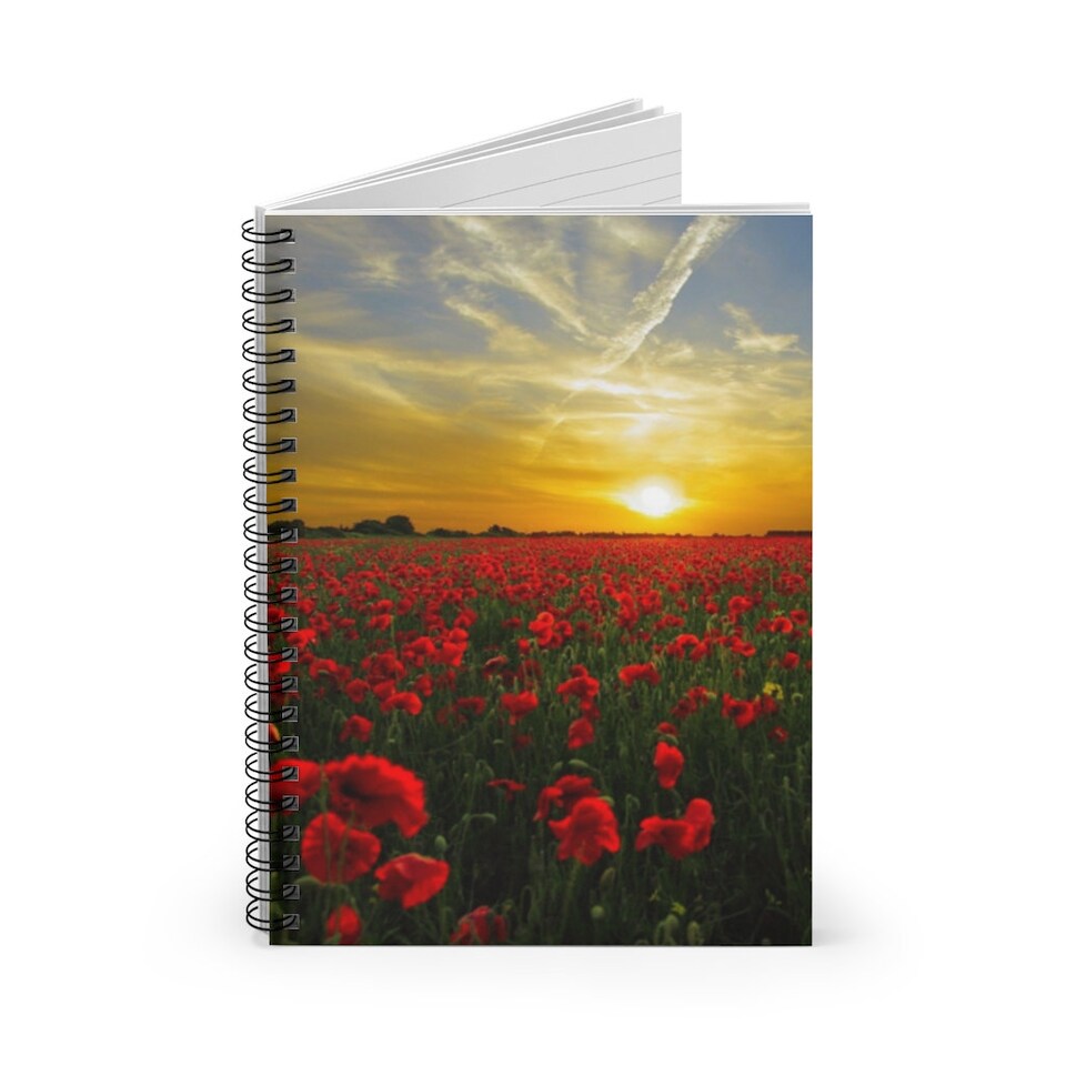 Sunset Fall Floral Poppy Fields Spiral Notebook - Ruled Line