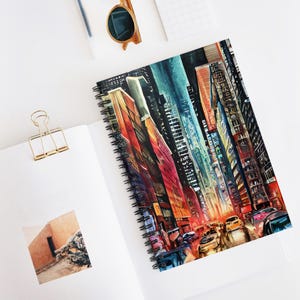 Watercolor Painting Night time City Life Spiral Notebook - Ruled Line