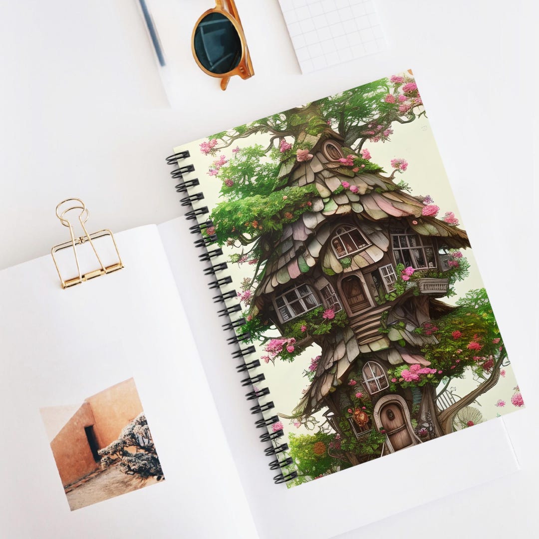Whimsical Fairy Tree House Floral Spiral Notebook - Ruled Line - Etsy