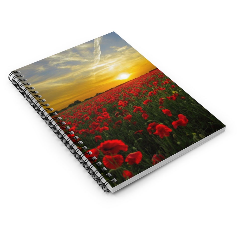 Sunset Fall Floral Poppy Fields Spiral Notebook - Ruled Line