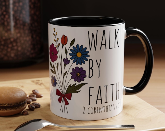 Featured listing image: Floral Coffee Mug: Inspirational Christian Gift - Walk by Faith