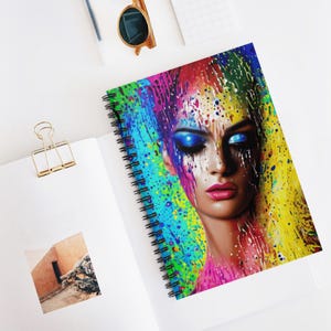 Abstract Art Spiral Notebook - Colorful Painted Face Journal, Ruled Line, Gift for Artist, Creative Writing,  Colorful