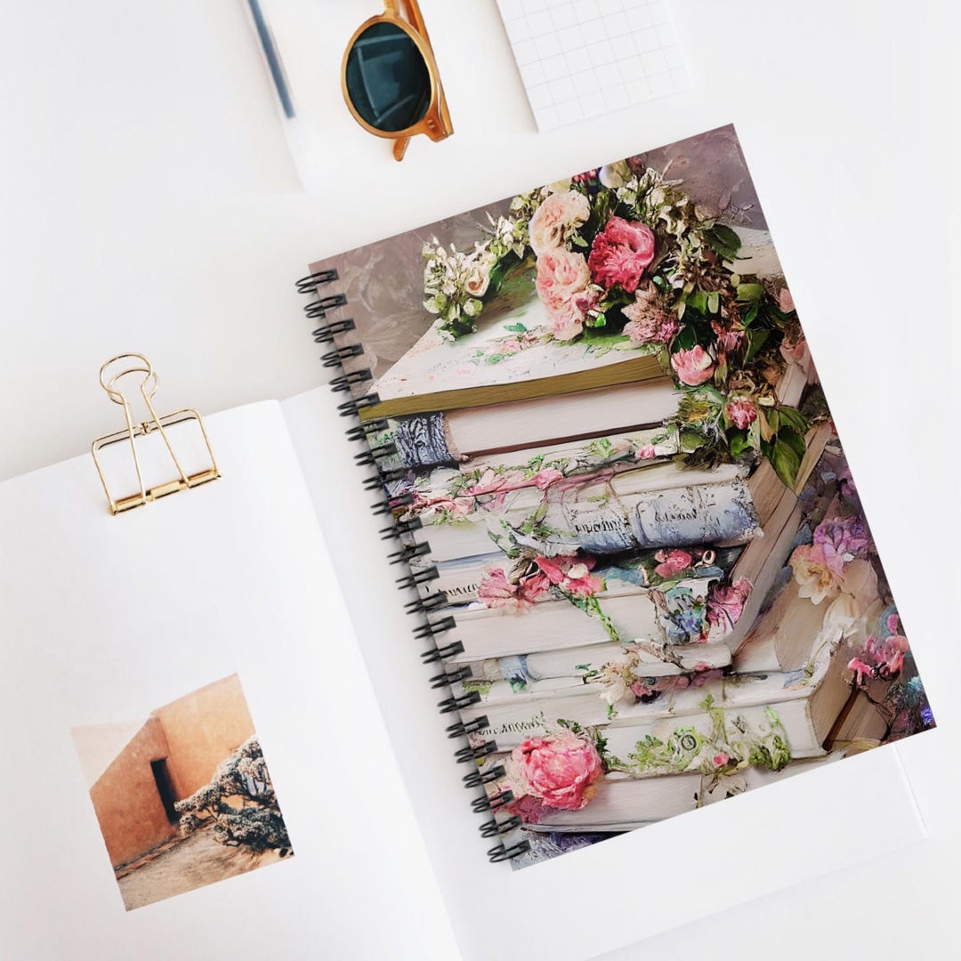 Vintage Floral Flowers and Books Spiral Notebook 24 - Ruled Line - Etsy