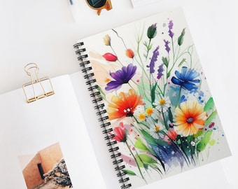 Wildflower Spiral Notebook: Floral Art, Ruled Line Paper