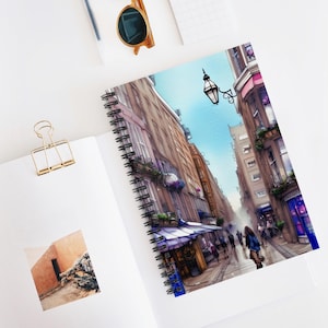Levendig aquarel European City Street spiraal notitieboek - gelinieerde lijn