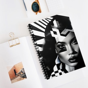 Abstract Art Spiral Notebook - Black and White Face Journal, Ruled Line, Writing Creative Journaling, Gift for Artists