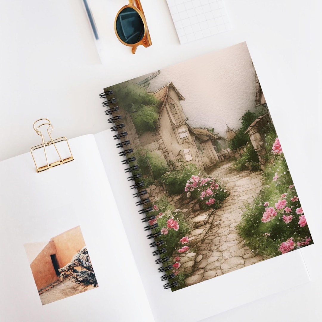 Whimsy Notebook Deco Whimsical Vintage Floral Village Spiral Notebook 16 - Ruled Line - Etsy