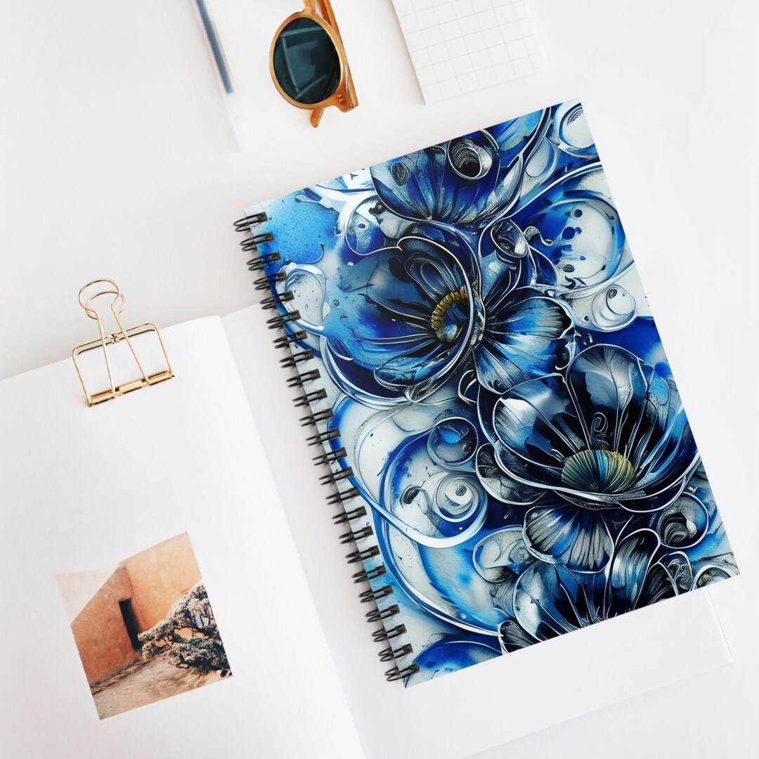 Blue Vintage Whimsical Flowers Floral Spiral Notebook 22- Ruled Line - Etsy