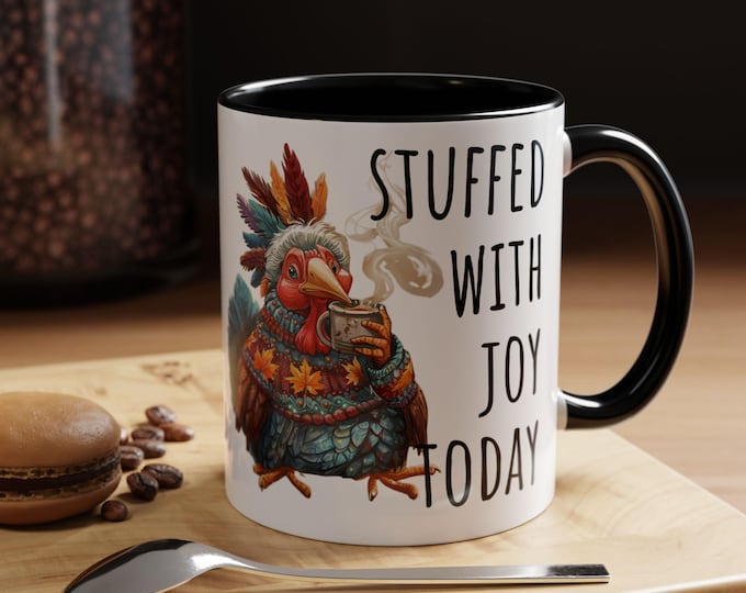 Featured listing image: Thanksgiving Coffee Mug: Stuffed with Joy, Ceramic Holiday Cup