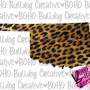 Download Leopard Oklahoma state png, arquivo de design de sublimação, forma de estado de leopardo, clipart de estado, padrão de leopardo marrom, OK png, OK design