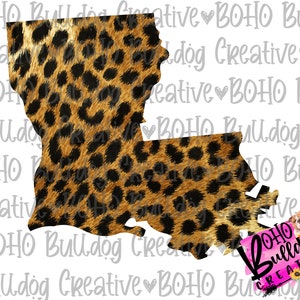 Leopard Louisiana state png download, sublimation design file, leopard state shape, LA state clipart, brown leopard pattern, print and cut