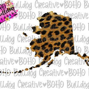 Leopard Alaska state png download, sublimation design file, leopard state shape, state clipart, state outline, print and cut