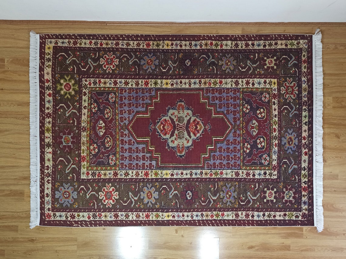 Kelim Teppich Grün Beige und Weinrot Orinetal Türkischer | Etsy