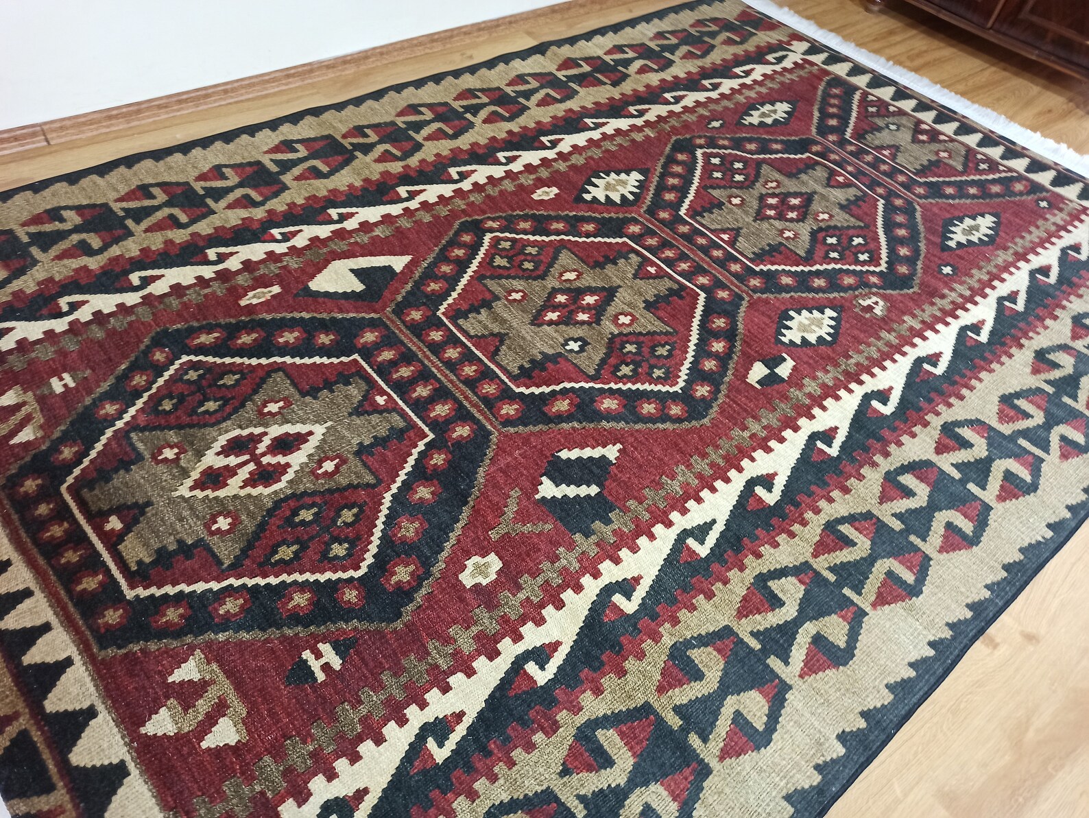 Kelim Teppich Beige Braun und Pastellgrün Orinetal | Etsy