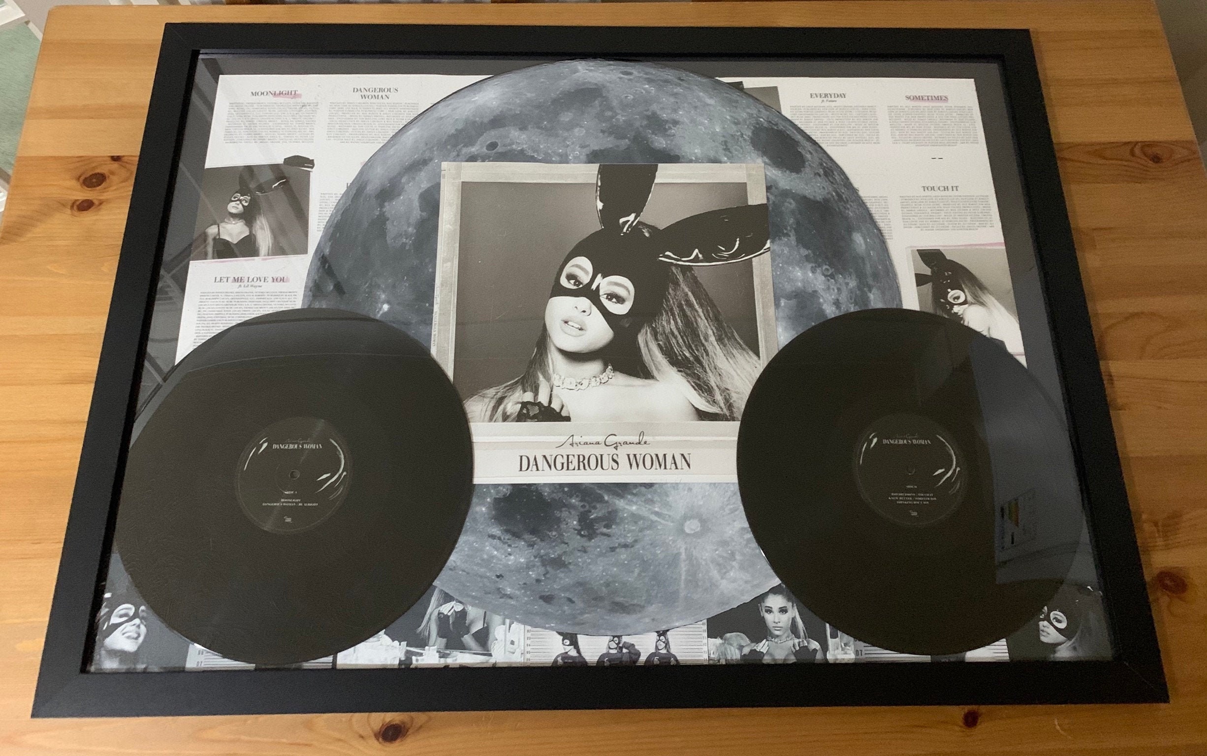 Ariana Grande Dangerous Woman Fan Art Handmade Vinyl Record Wall Art  Monochrome Black White Grey 