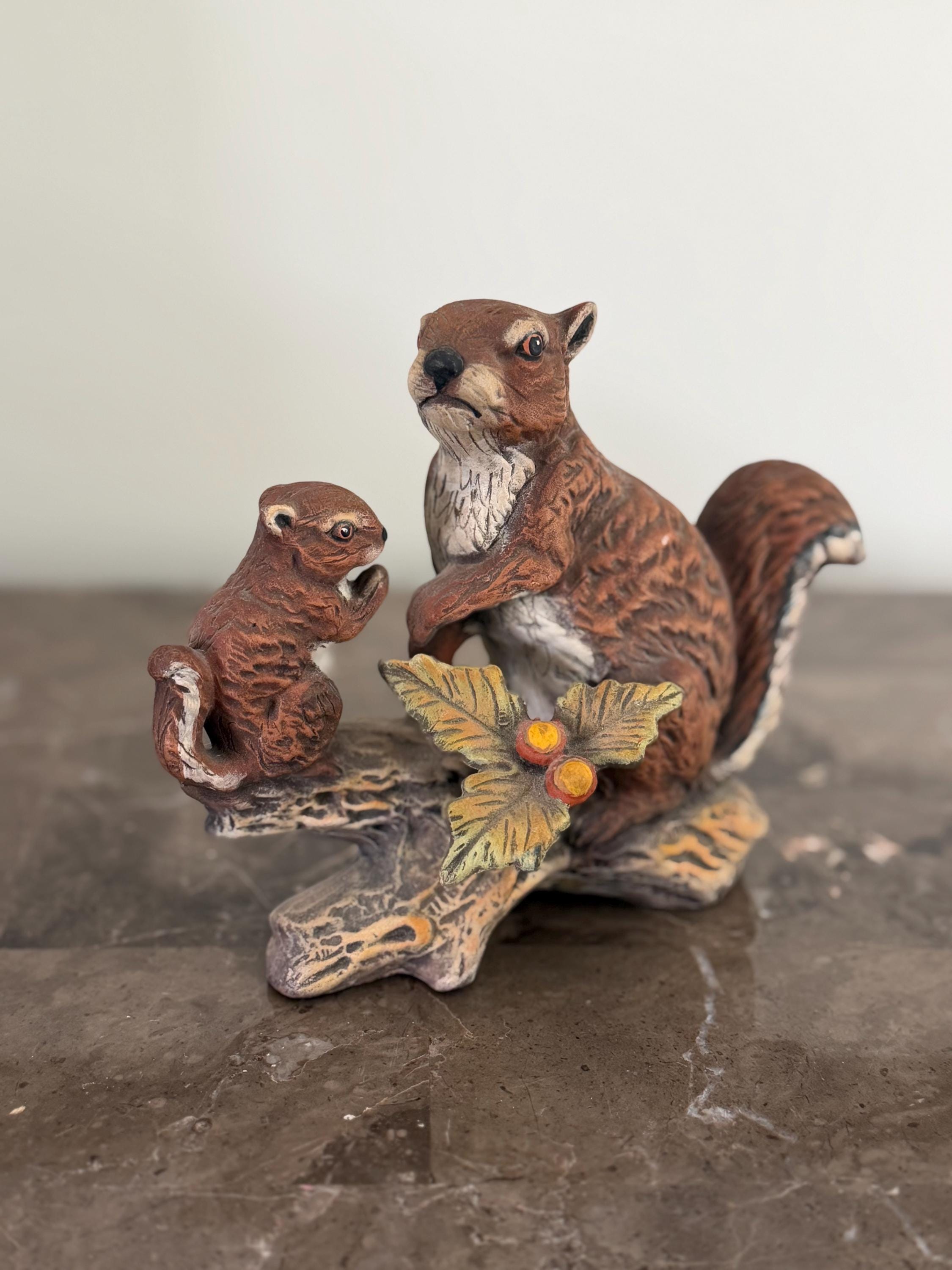 Squirrel Collection Vintage Squirrel Figurine Collectible: Mother and Baby Squirrels on ...
