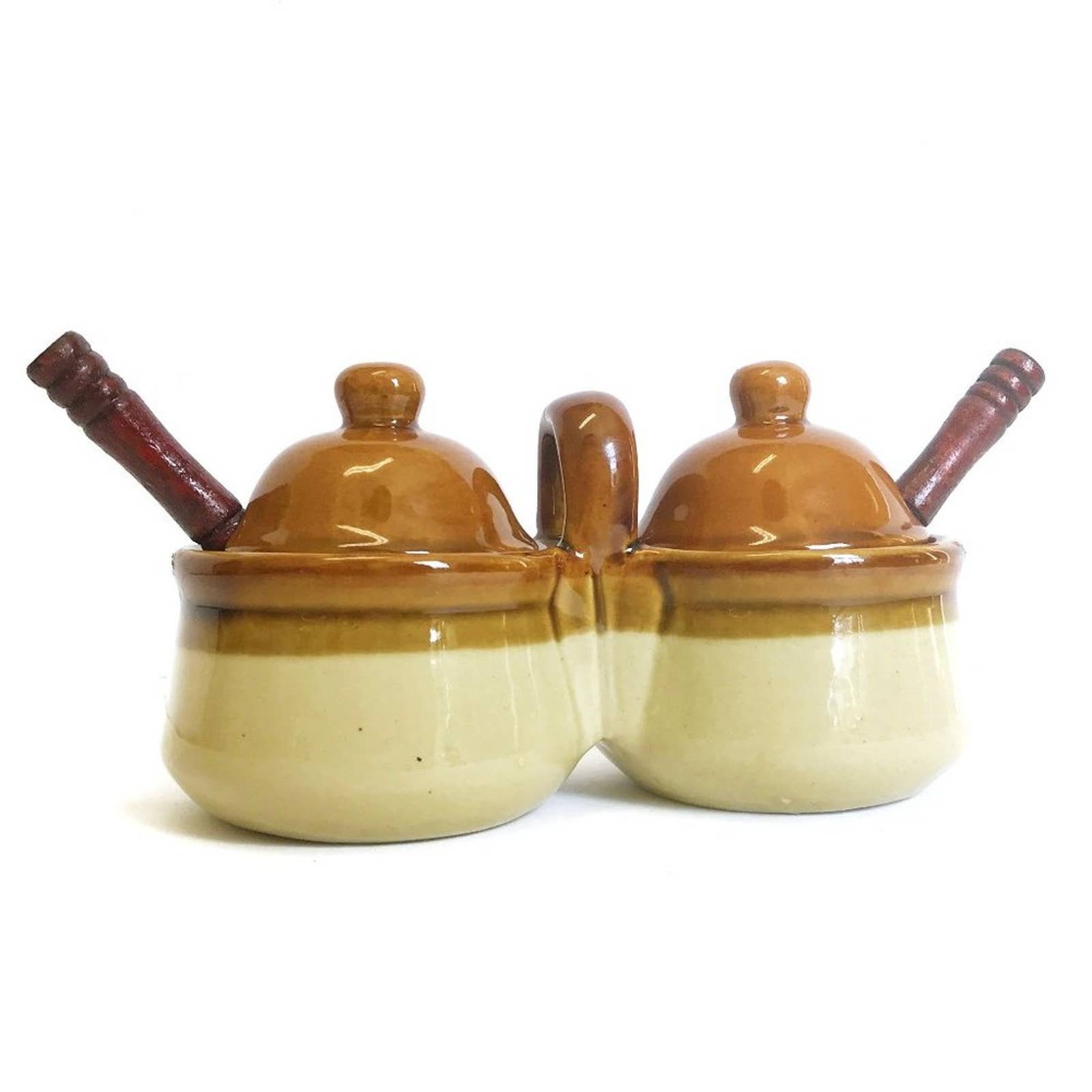 Vintage 70's Stoneware Condiment Jam Compote Server Sugar Cinnamon Jams