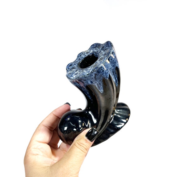 Anna Van Briggle Candle Holders Pottery Black Blue Drip Lava Drip Horn  Cornucopia Pair of 2 Rare Vintage Colorado Springs FREE SHIPPING! - Etsy