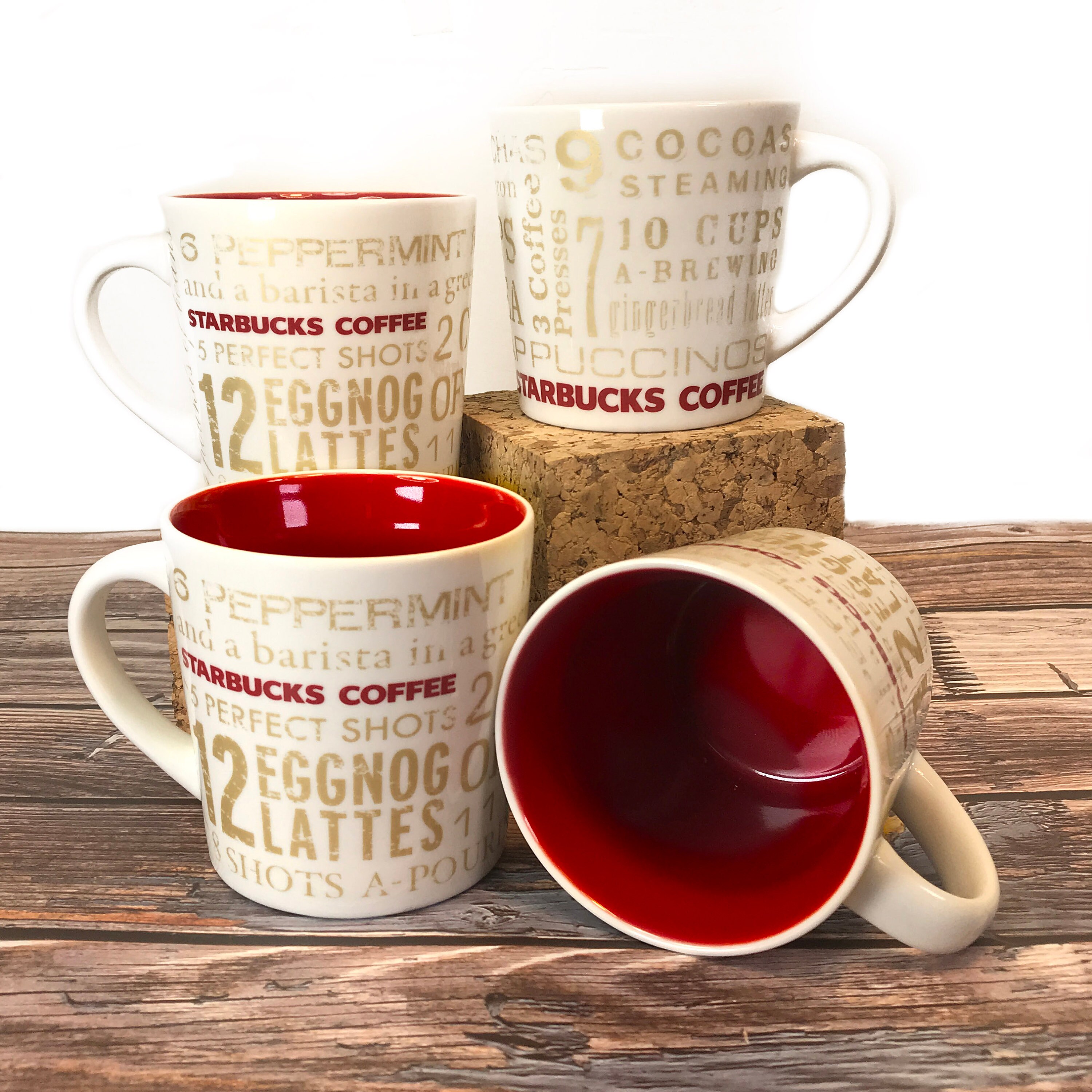 Starbucks 12 Days of Christmas Mug 2008 Red Gold Creamy White Etsy