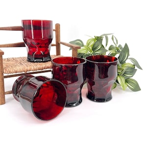 Cambridge or Viking Georgian Honeycomb Ruby Red Goblets Vintage set of 4 Vintage Glasses HIghball Manhattan Water Red Cranberry Glass