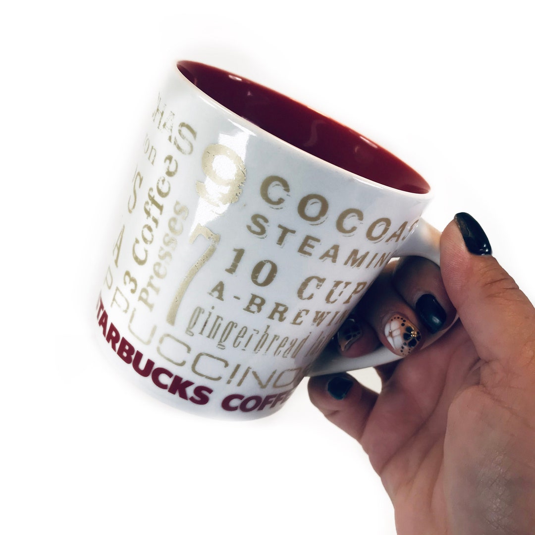 Starbucks 12 Days of Christmas Mug 2008 Red Gold Creamy White Etsy