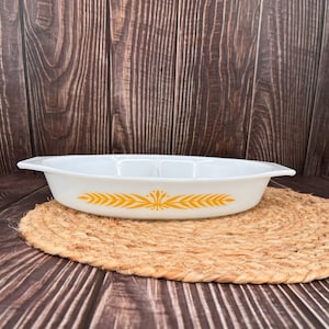 PYREX Royal Wheat Oval Divided Serving Baking Oven to Table 1.5 Quart Vintage Baking Serving Dish Bowl #5