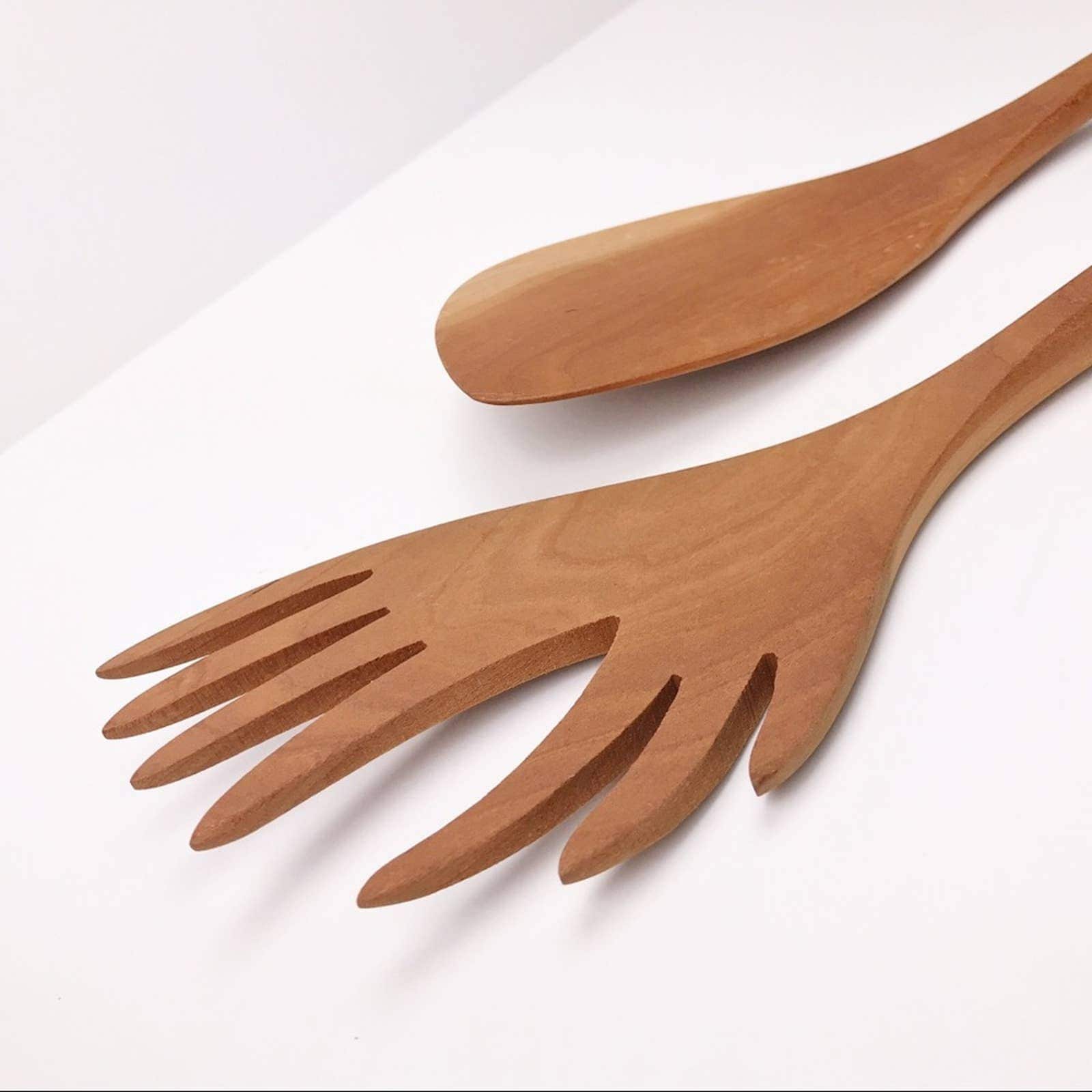 Hand Carved Unique Wood Salad Spoon & Fork Set Etsy