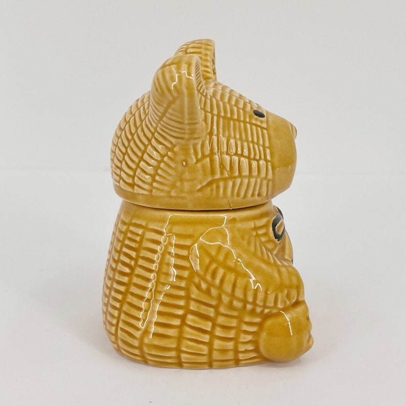 Vintage Ceramic Teddy Bear Honey Pot Jam Jelly Jar Container With Spoon