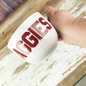 Texas A&M Aggie Latte Mug Cup White Ceramic with Handle - Maroon Letters