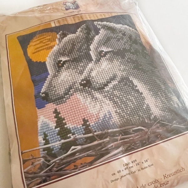 Vervaco HOWLING CUB by Robin Koni Cross Stitch Kit Rare Hard to Find Discontinued Wolves Cubs Sunset
