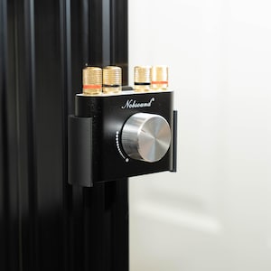 May include: A black Nobsound amplifier with a silver volume knob and gold-colored speaker terminals.