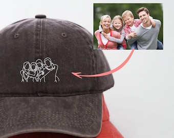 Personalized Line Drawing Baseball Hat, Drawing from Photo Embroidery Hat, Mothers Day Gift, Gift for Dad, Anniversary Wedding Gift