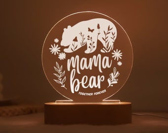 Mama Bear Nachtlampje, Gepersonaliseerde Nachtlampje Lamp Cadeau voor moeder, Moederdag Cadeau, Cadeau voor vrouw, Room Decor Nachtlampje