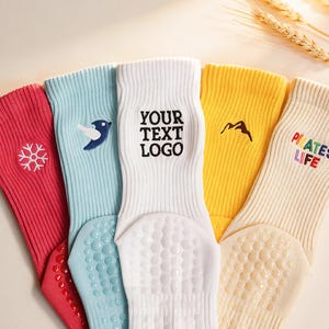 Bulk Price for Custom Embroidered Pilates Yoga Socks, Non-Slip Grips, Personalized Logo On Back