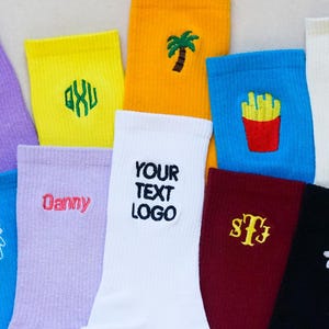 Bulk Price for Custom Text Logo Cotton Socks, Personalized Embroidered Socks, Party Favors Gift