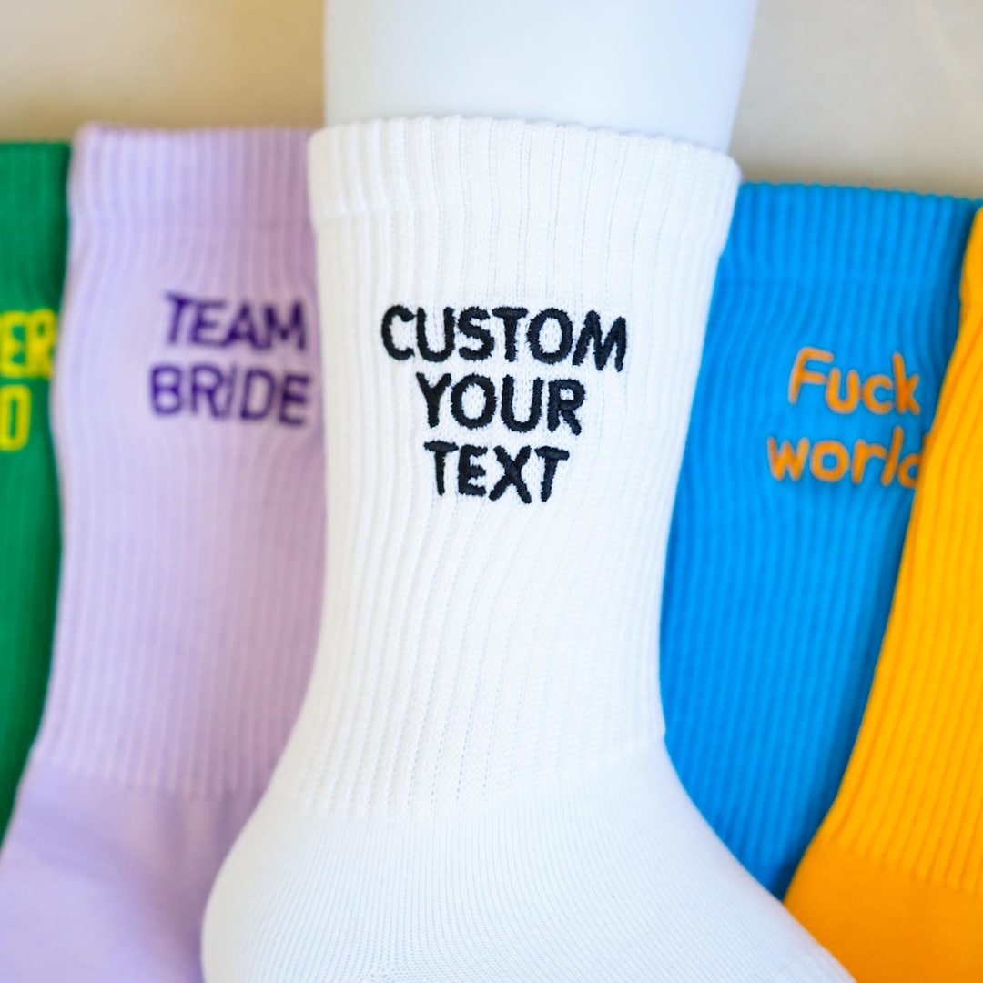 Bulk Price for Custom Text Embroidered Sport Socks, Unisex Cotton Socks ...