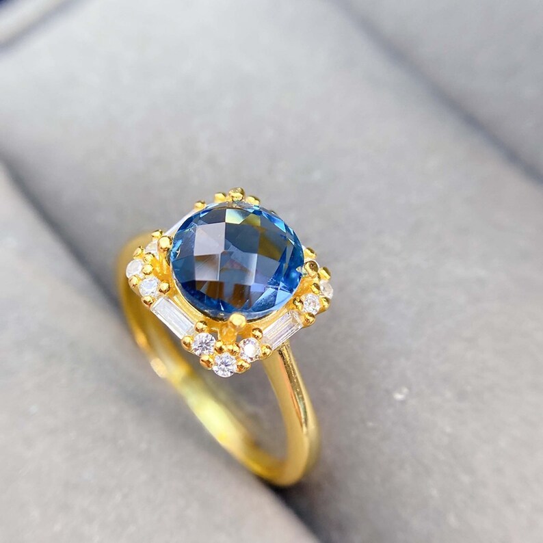 Genuine Deep Blue Stones Gift for Her Sterling Silver Birthstone Ring Jewelry Delicate London Blue Topaz