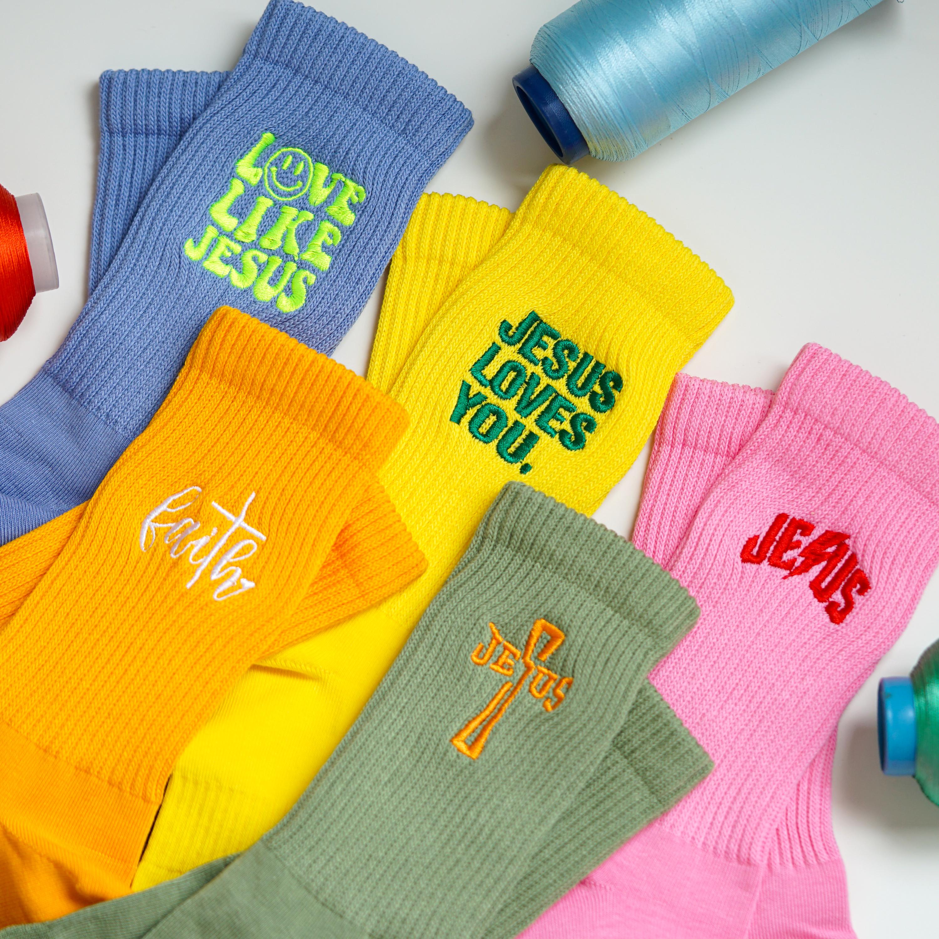 Embroidered Jesus Socks: Christian Unisex Cotton Crew Socks - Etsy
